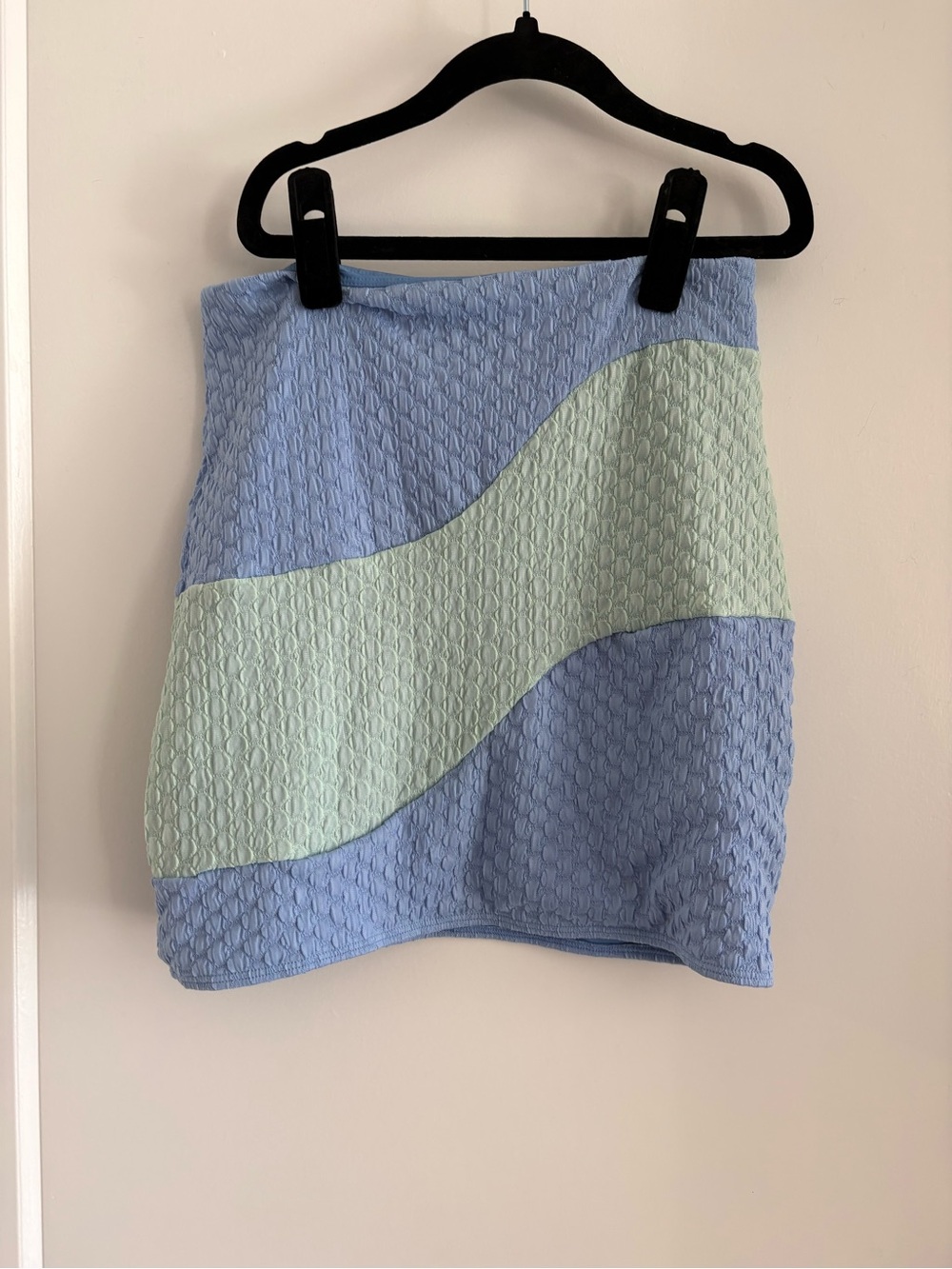 Lovers + Friends Light Blue and Mint Wave Textured Mini Skirt